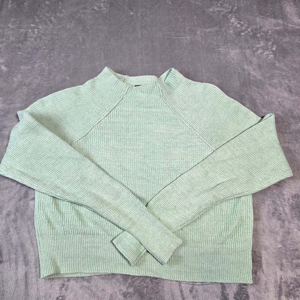 Free People Mint Green Ribbed Cropped Crewneck Sz XS